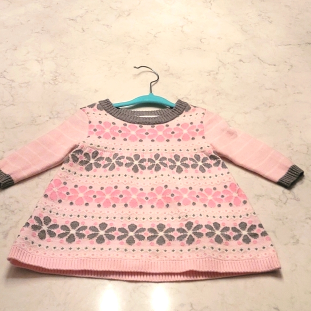 BONNIE BABY SWEATER DRESS, PINK GREY AND WHITE, 3-6 MONTHS NEW WITHOUT TAGS